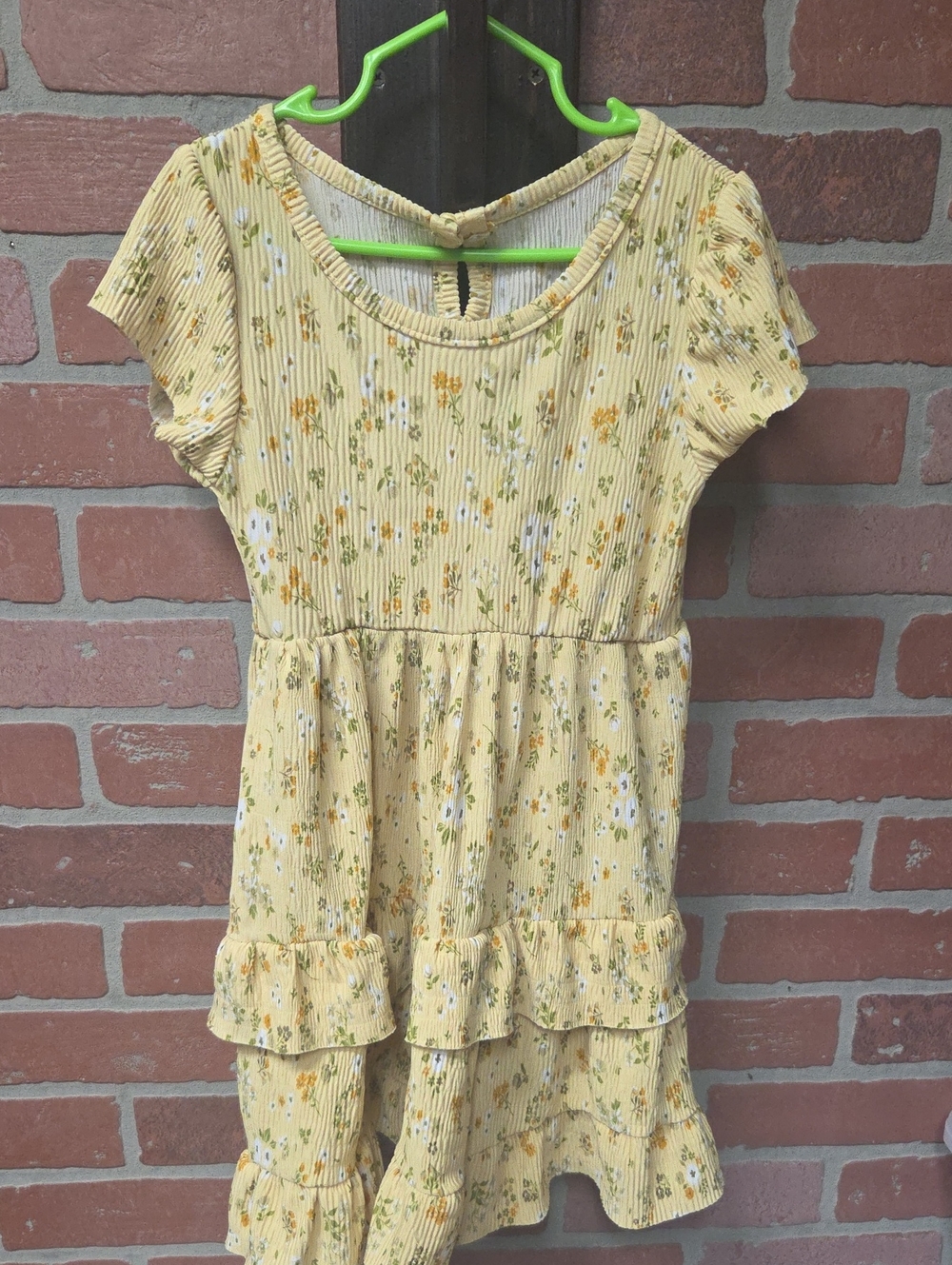 Girls' Yellow Floral Ruffle Dress - Cute Tiered Summer Dress Sz 5